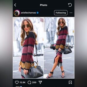 H&M lightly worn striped long sleeve w slit fitted sweater dress. Fits size S-M